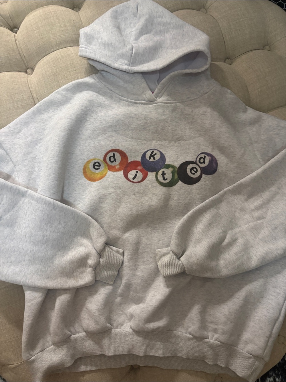 Edikted Light Gray Hoodie with Multicolor Billiard Ball Logo